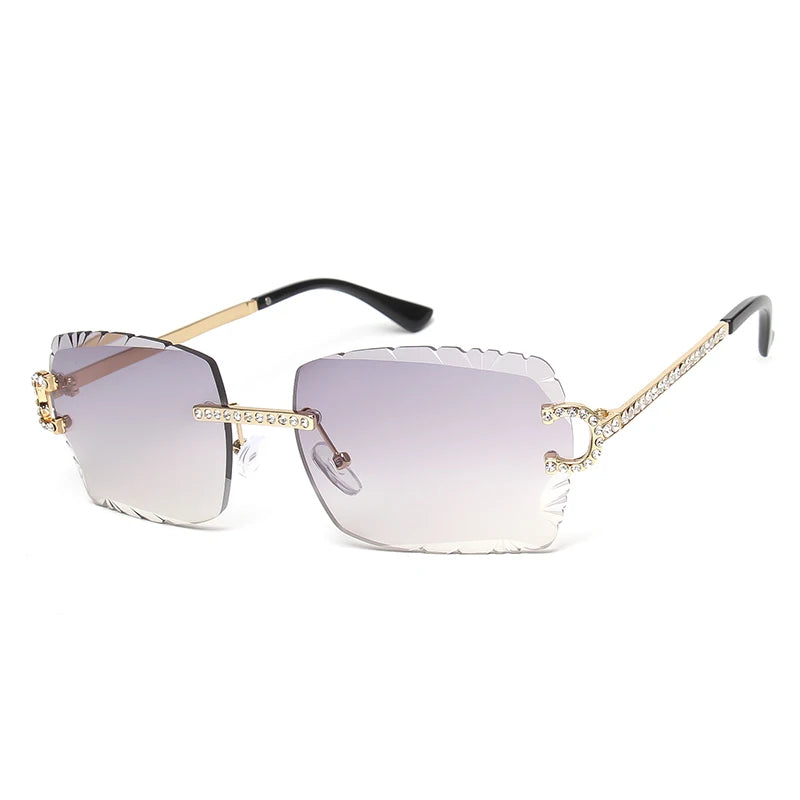 Fashion Rimless Diamond Sunglasses Brand Design Women Small Square Metal Sun Glasses Luxury Shades UV400 Eyewear Gafas De Sol