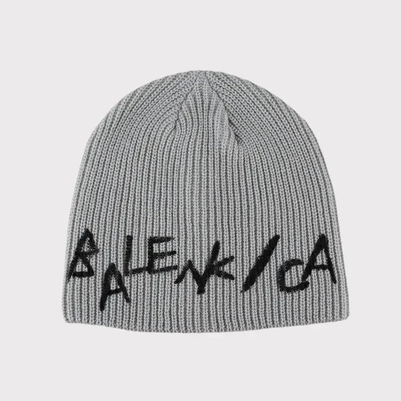 American Retro Letter Knitted Beanie Hat Women'S Autumn Winter Warm Overhead Scarf Small Face Effect Yarn Wrapped Cold Hat