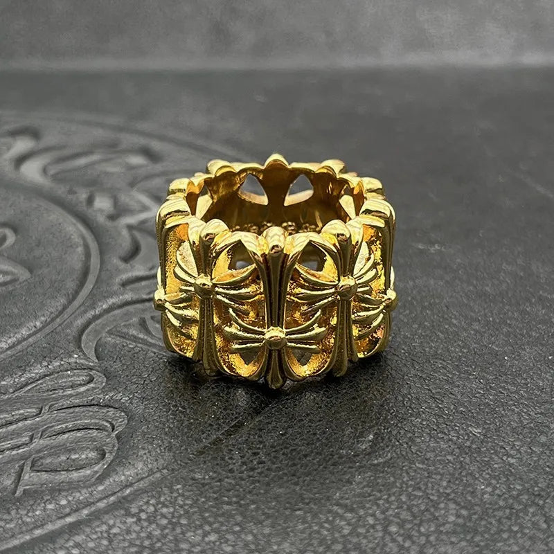 KK Jewelry Men'S Medieval Thai Silver-Plated 22K Gold Diamond-Free Ring European and American Gothic Hip-Hop Cross