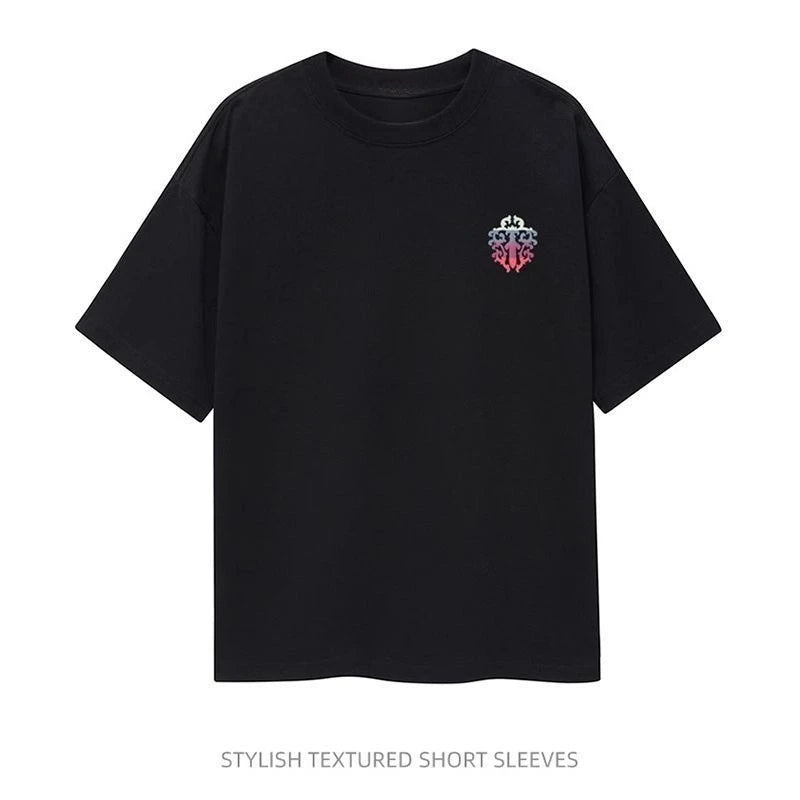 Trendy Brand New Summer Horseshoe Sanskrit Crew Neck Printed T-Shirt Men'S and Women'S Loose Casual Versatile Trendy Top