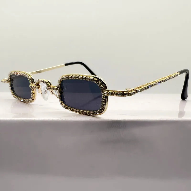 Women'S Small Square Diamond Sunglasses Metal Luxury Rectangle Rhinestone UV400 Multicolor Shades Female Sun Glasses Eyewear