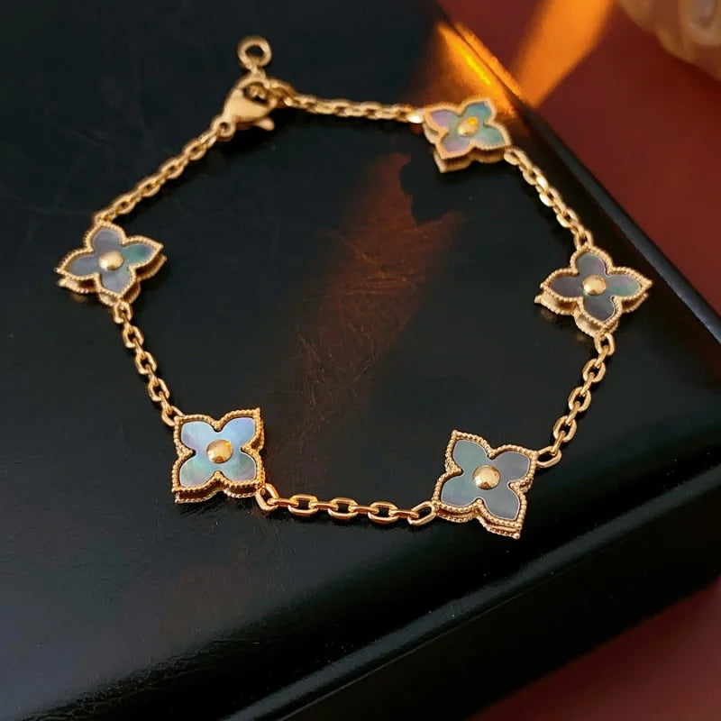 2025 New Natural Shell Stone Flower Bracelet Women Fashion Personality Stainless Steel Luxury Jewelry Bracelet Anniversary Gift