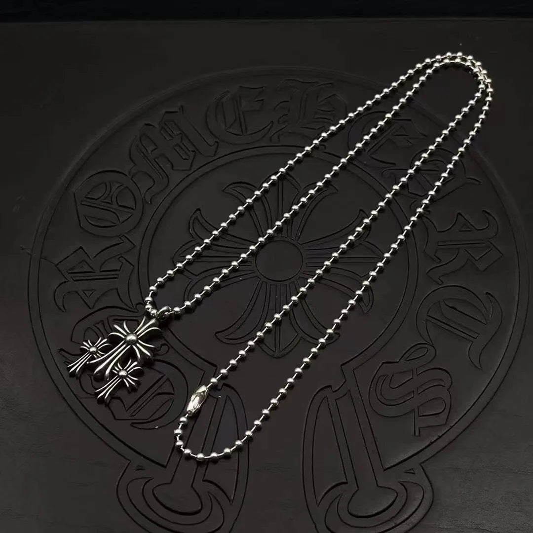 KK Jewelry Wholesale Trendy Small Thirty Cross Necklace Thai Silver Retro Premium Autumn and Winter Sweater Chain