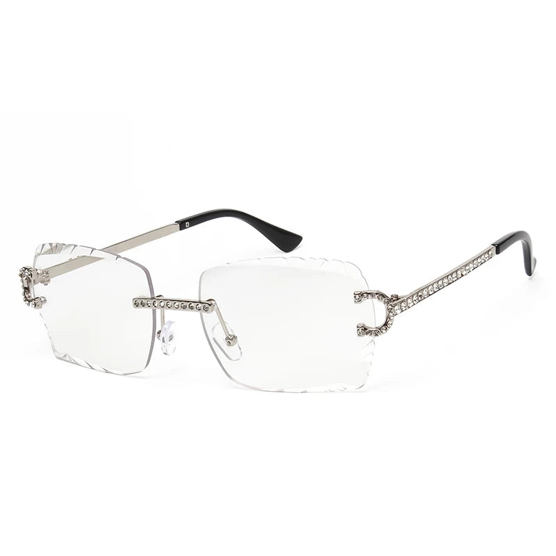 Fashion Rimless Diamond Sunglasses Brand Design Women Small Square Metal Sun Glasses Luxury Shades UV400 Eyewear Gafas De Sol