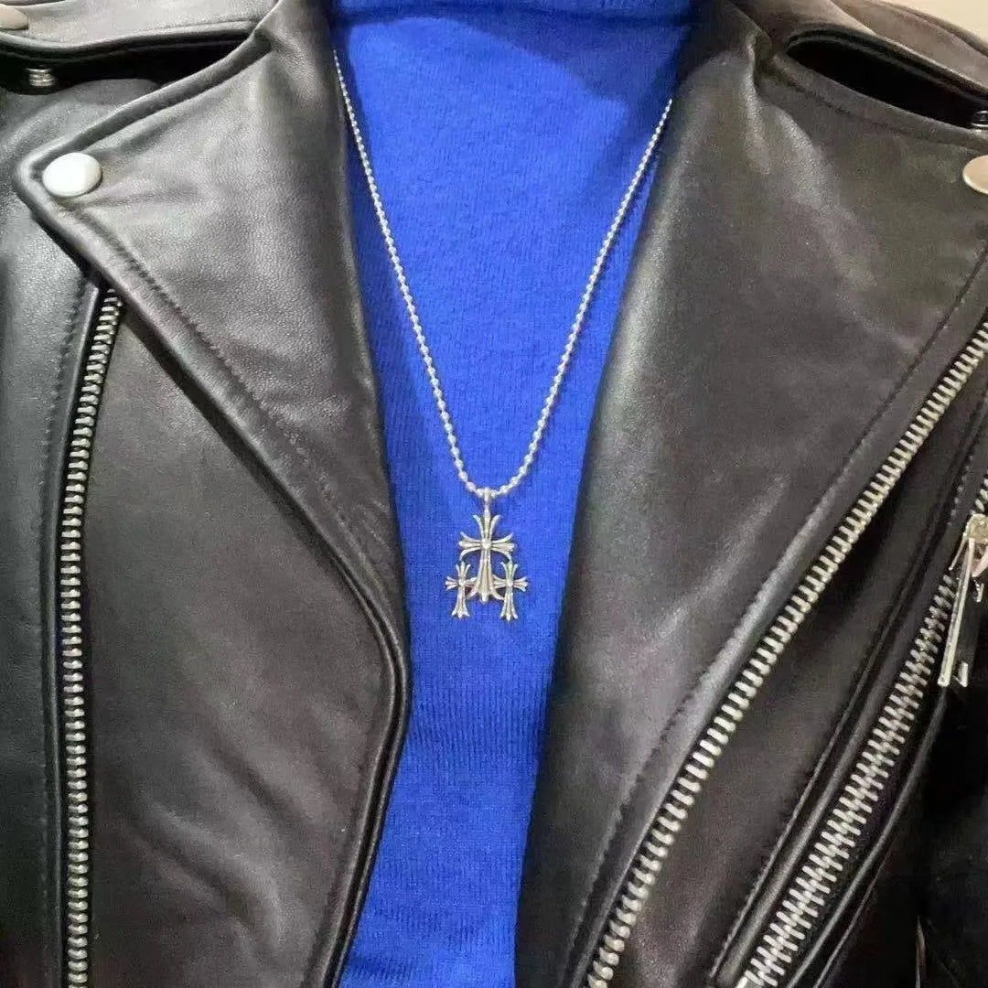KK Jewelry Wholesale Trendy Small Thirty Cross Necklace Thai Silver Retro Premium Autumn and Winter Sweater Chain