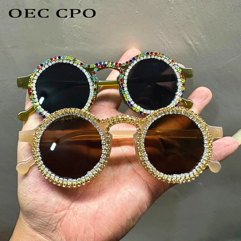 Ladies Shining Diamond round Sunglasses Women Fashion Multicolor Luxury Rhinestone Eyewear Female UV400 Gafas De Sol