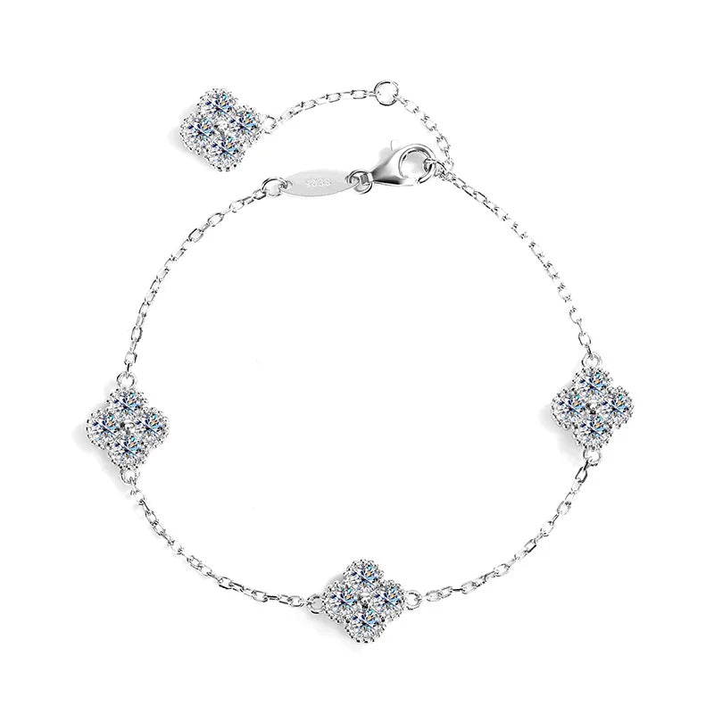 2.4Cttw D Color Moissanite Clover Bracelet 925 Sterling Silver Fine Jewelry White Gold Plated Charm Bracelets Bangle Wholesale