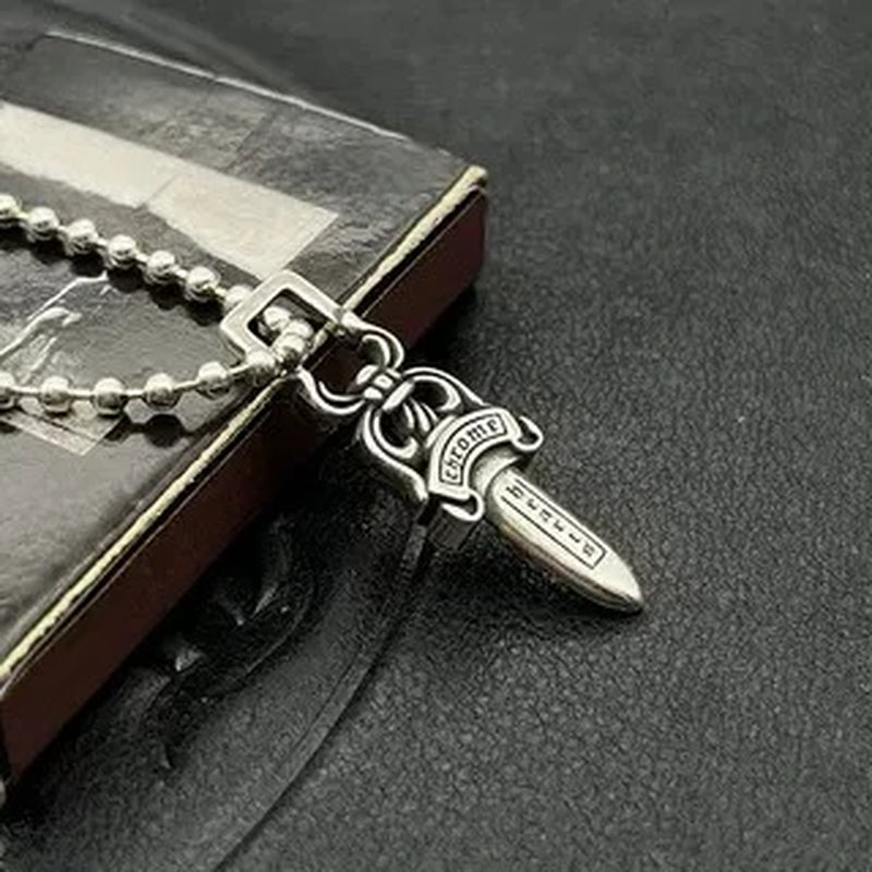 KK Jewelry Wholesale Trendy Double-Sided Sword Pendant Necklace Thai Silver Retro Cross-Border Sweater Chain Premium Sense