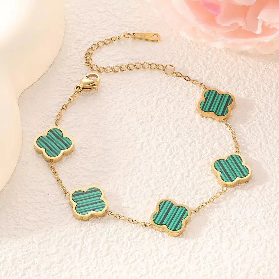 Fashionable and Simple Four-Leaf Clover Stainless Steel Mother-Of-Pearl Bracelet That Does Not Fade, Suitable for Everyday Wear