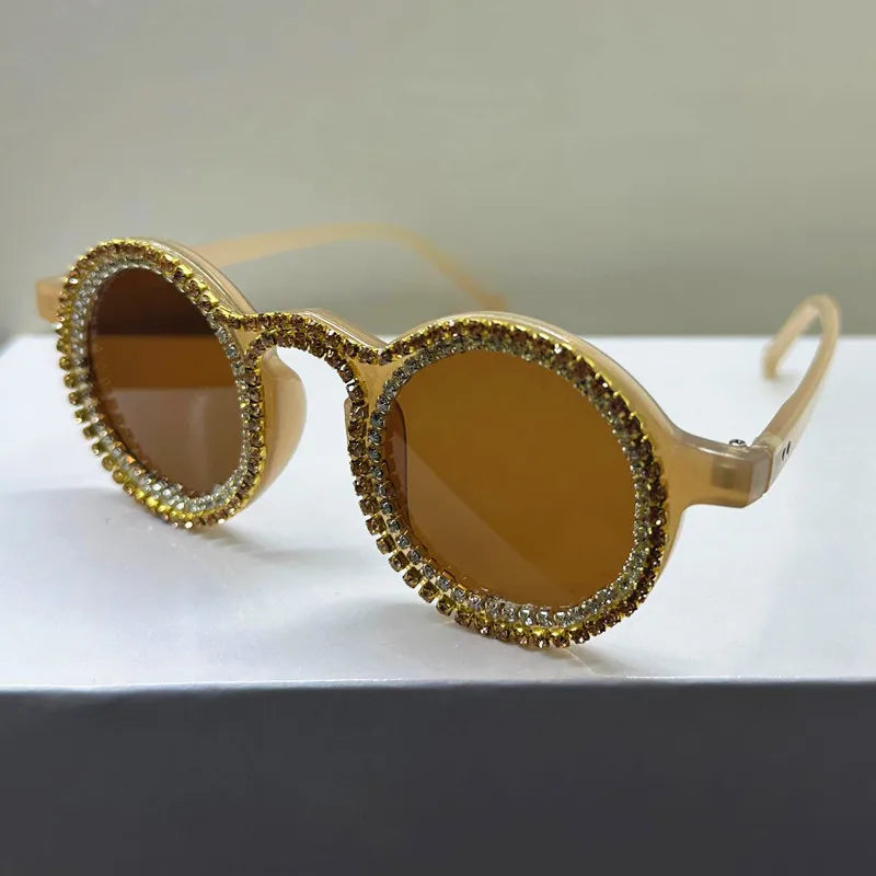 Ladies Shining Diamond round Sunglasses Women Fashion Multicolor Luxury Rhinestone Eyewear Female UV400 Gafas De Sol