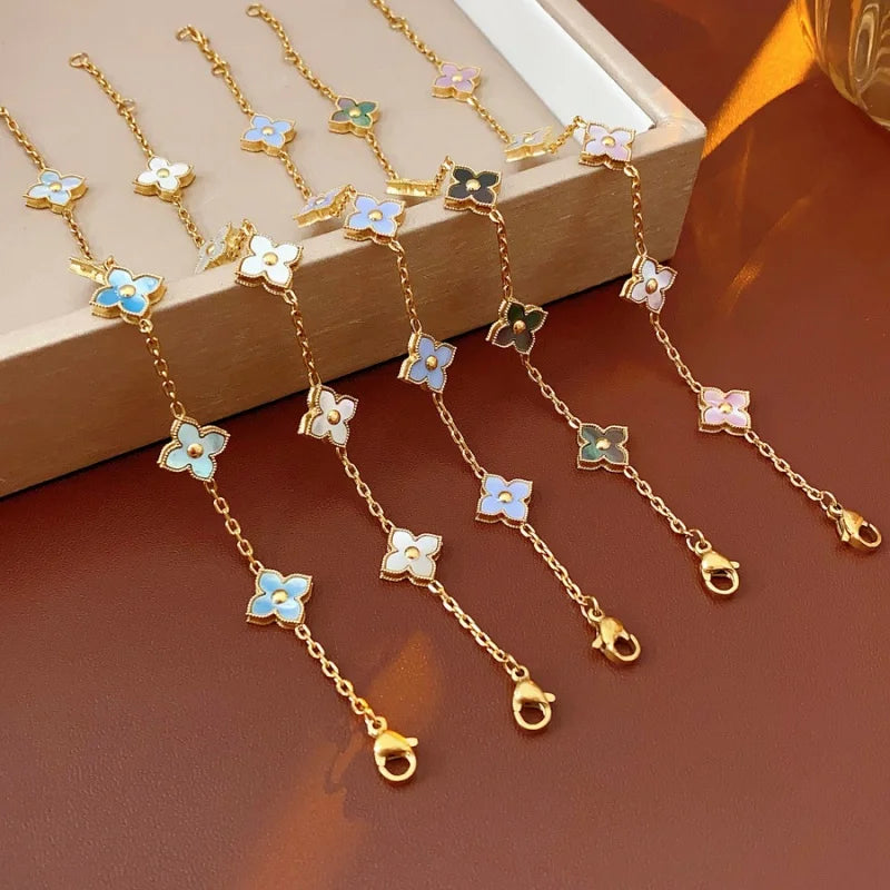 2025 New Natural Shell Stone Flower Bracelet Women Fashion Personality Stainless Steel Luxury Jewelry Bracelet Anniversary Gift