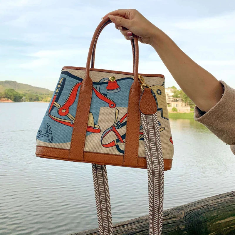 Graffiti Painted Canvas Patchwork Women'S Bag Printed Handbag Large Capacity Contrasting Tote Bag Single Shoulder Crossbody Bag
