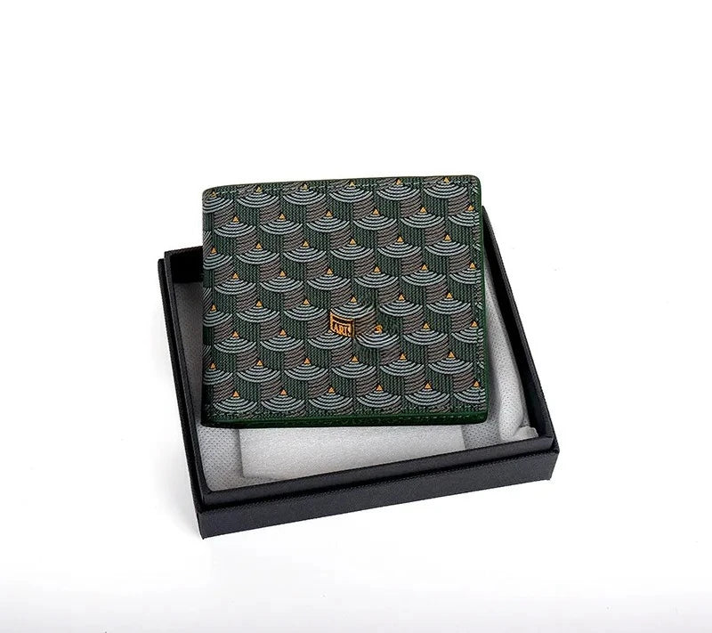 New Fish Scale Pattern Printed Wallet, Genuine Leather Card Holder, Canvas Coin Purse, Small Bag for Men and Women