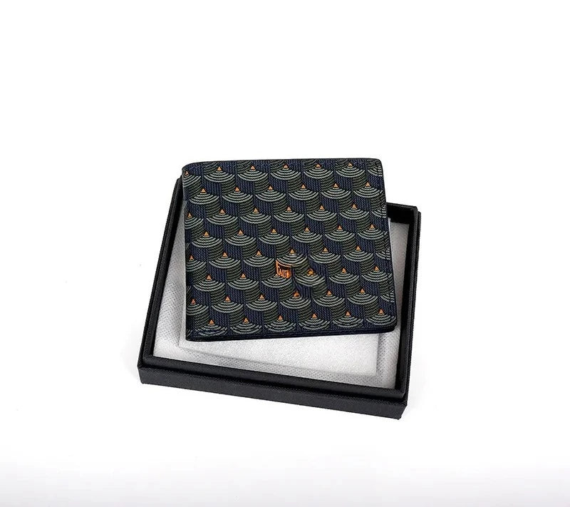 New Fish Scale Pattern Printed Wallet, Genuine Leather Card Holder, Canvas Coin Purse, Small Bag for Men and Women