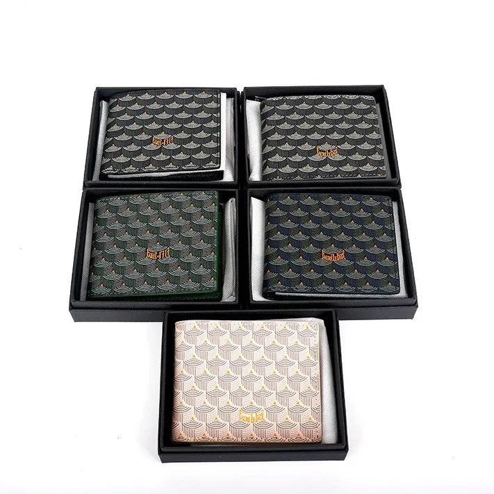 New Fish Scale Pattern Printed Wallet, Genuine Leather Card Holder, Canvas Coin Purse, Small Bag for Men and Women