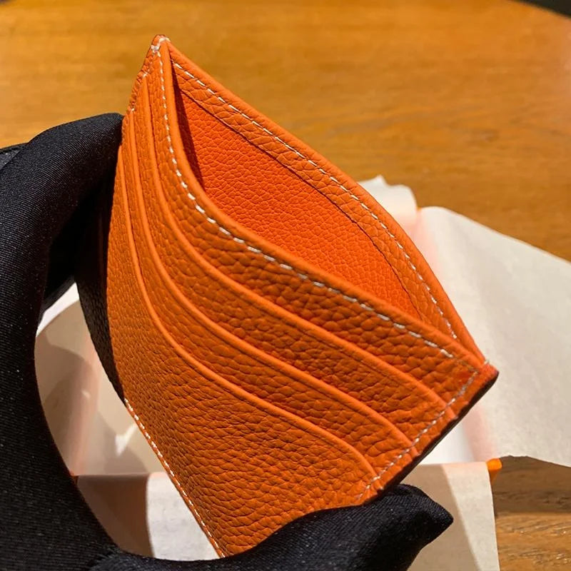 Ultra-Thin Leather Card Holder Women'S Portable Single-Fold Wallet Togo Pattern High-End Faion Size Busin Card Case