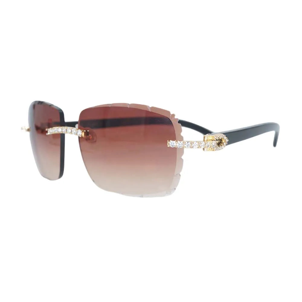 Horn Sunglasses Diamond-Embellished Rimless Metal UV400 Protection