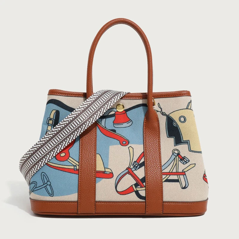 Graffiti Painted Canvas Patchwork Women'S Bag Printed Handbag Large Capacity Contrasting Tote Bag Single Shoulder Crossbody Bag