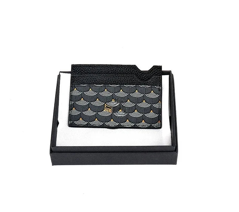New Fish Scale Pattern Printed Wallet, Genuine Leather Card Holder, Canvas Coin Purse, Small Bag for Men and Women