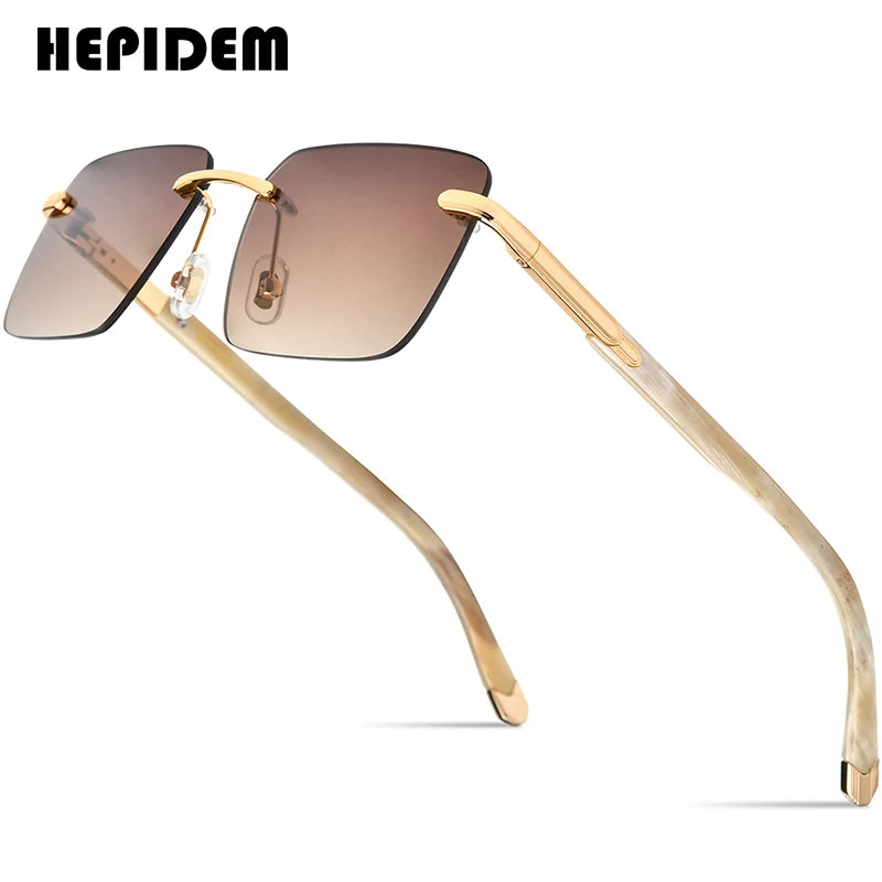HEPIDEM Buffalo Horn Sunglasses Women Famous Brand Design Square Rimless