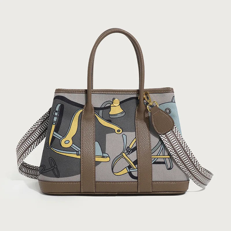 Graffiti Painted Canvas Patchwork Women'S Bag Printed Handbag Large Capacity Contrasting Tote Bag Single Shoulder Crossbody Bag