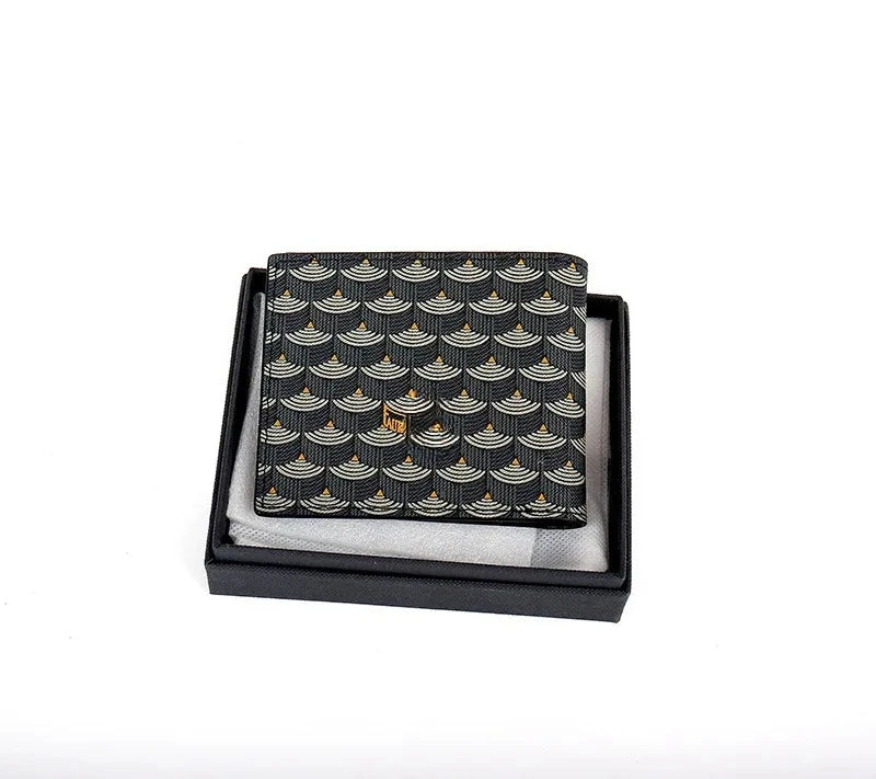 New Fish Scale Pattern Printed Wallet, Genuine Leather Card Holder, Canvas Coin Purse, Small Bag for Men and Women