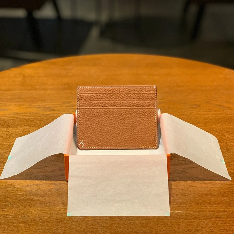 Ultra-Thin Leather Card Holder Women'S Portable Single-Fold Wallet Togo Pattern High-End Faion Size Busin Card Case