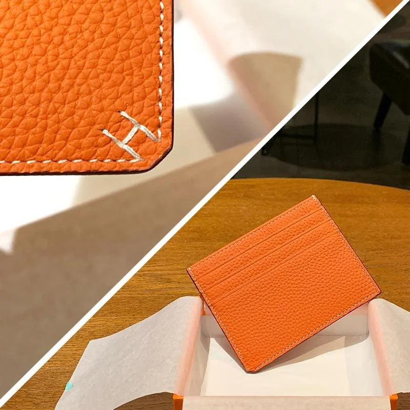 Ultra-Thin Leather Card Holder Women'S Portable Single-Fold Wallet Togo Pattern High-End Faion Size Busin Card Case