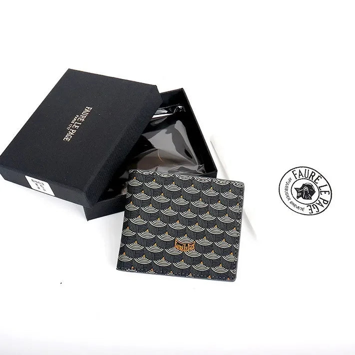 New Fish Scale Pattern Printed Wallet, Genuine Leather Card Holder, Canvas Coin Purse, Small Bag for Men and Women