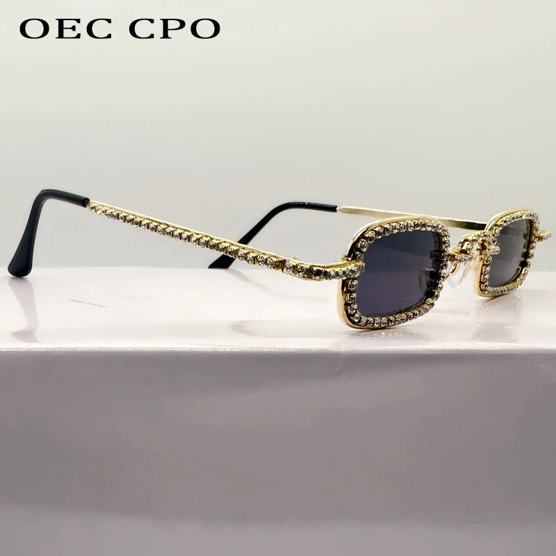 Women'S Small Square Diamond Sunglasses Metal Luxury Rectangle Rhinestone UV400 Multicolor Shades Female Sun Glasses Eyewear