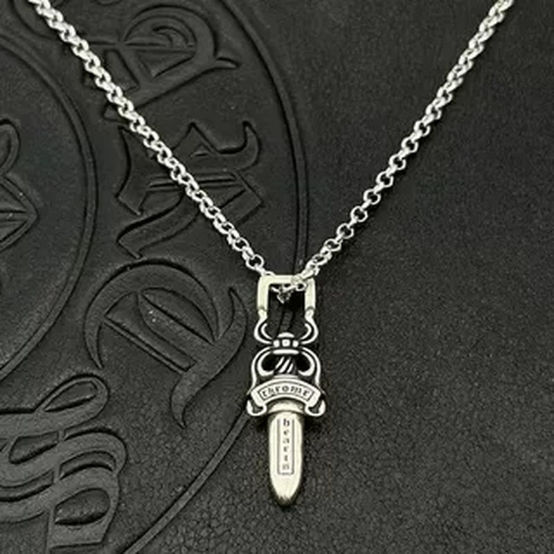 KK Jewelry Wholesale Trendy Double-Sided Sword Pendant Necklace Thai Silver Retro Cross-Border Sweater Chain Premium Sense
