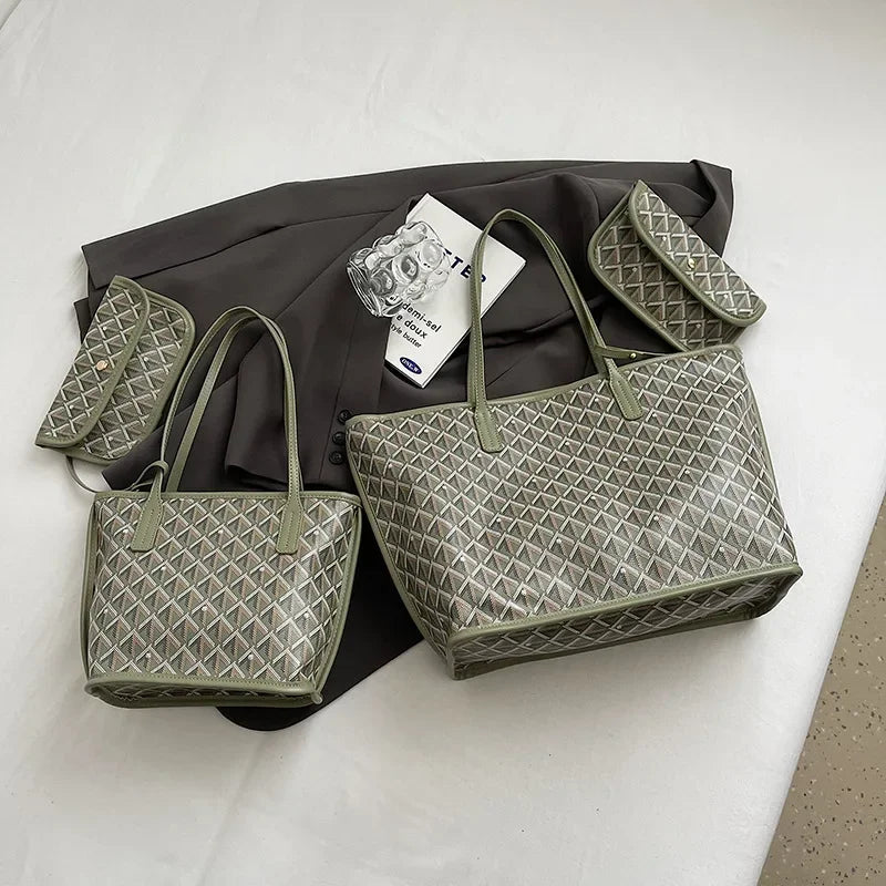 Checkered Tote Bag for Women - Large Canvas Shoulder Purse, Elegant Crossbody Handbag Daily Use, Spacious Work & Shopping Bag