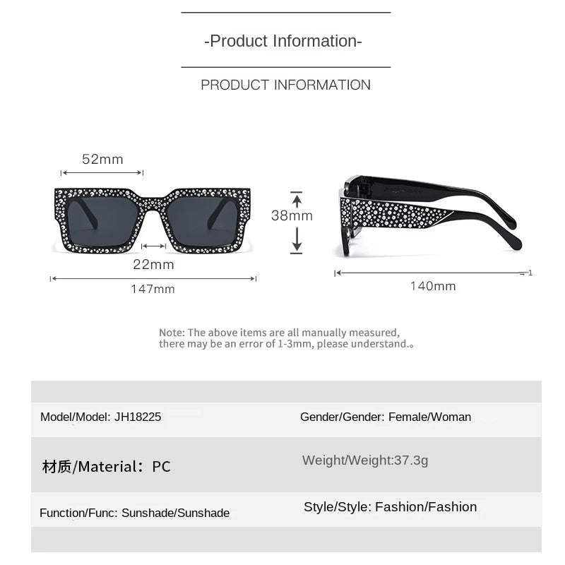 Luxury Square Sunglasses Women Men Fashion Diamond Rectangle Brand Designer Glitter Sun Glasses UV400 Shades Eyeglasses