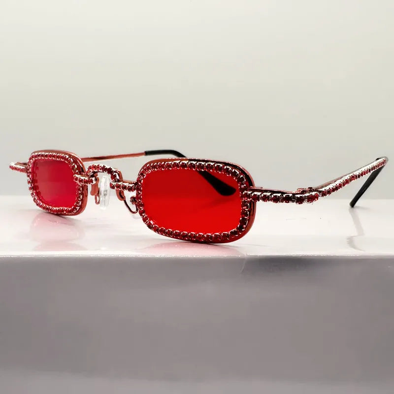 Women'S Small Square Diamond Sunglasses Metal Luxury Rectangle Rhinestone UV400 Multicolor Shades Female Sun Glasses Eyewear