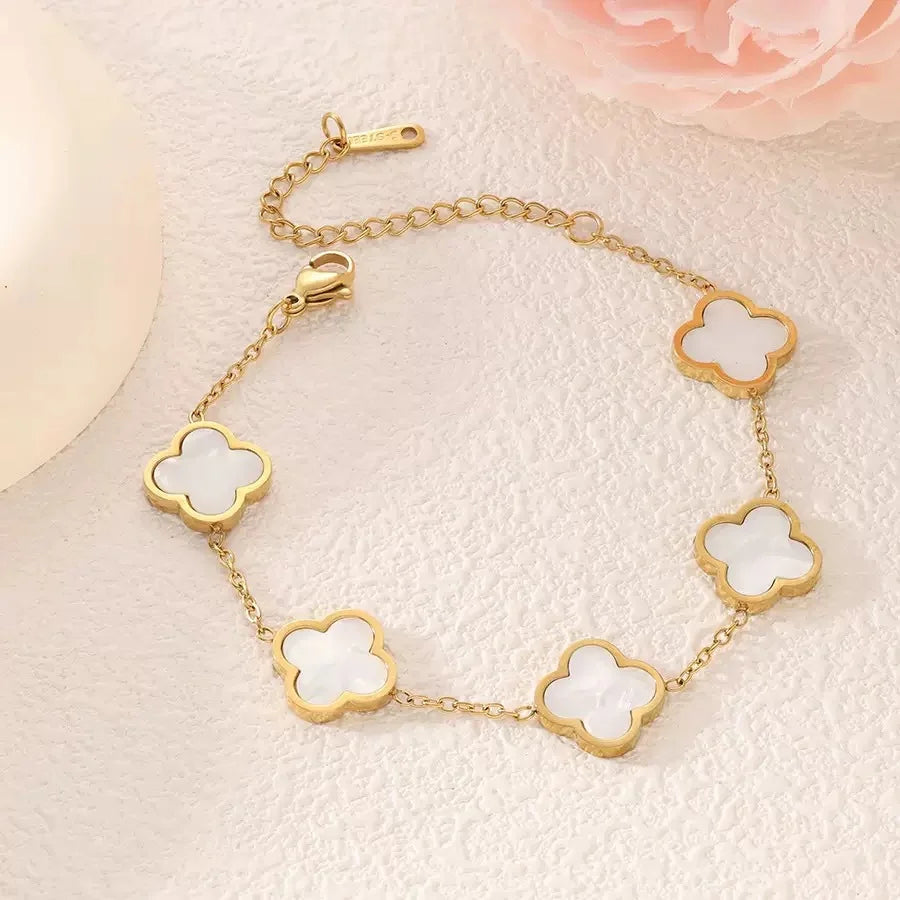 Fashionable and Simple Four-Leaf Clover Stainless Steel Mother-Of-Pearl Bracelet That Does Not Fade, Suitable for Everyday Wear