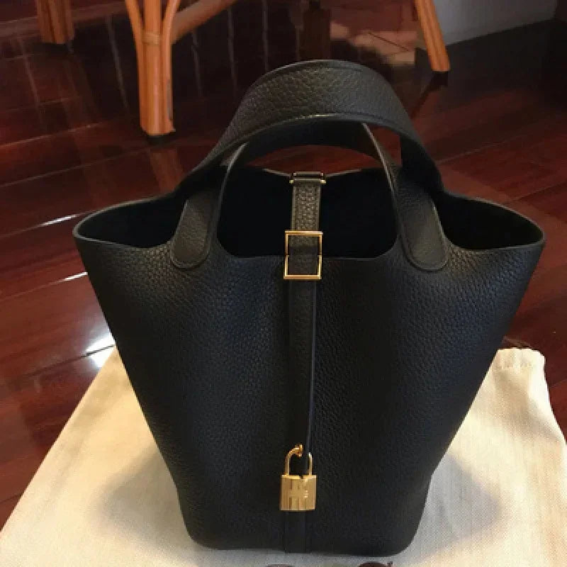 New 2025 Lychee Pattern Bucket Bag Soft PU Women'S Handbag Fashion Market Basket Mother and Baby Bag Trend Large Capacity