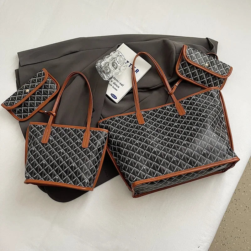 Checkered Tote Bag for Women - Large Canvas Shoulder Purse, Elegant Crossbody Handbag Daily Use, Spacious Work & Shopping Bag