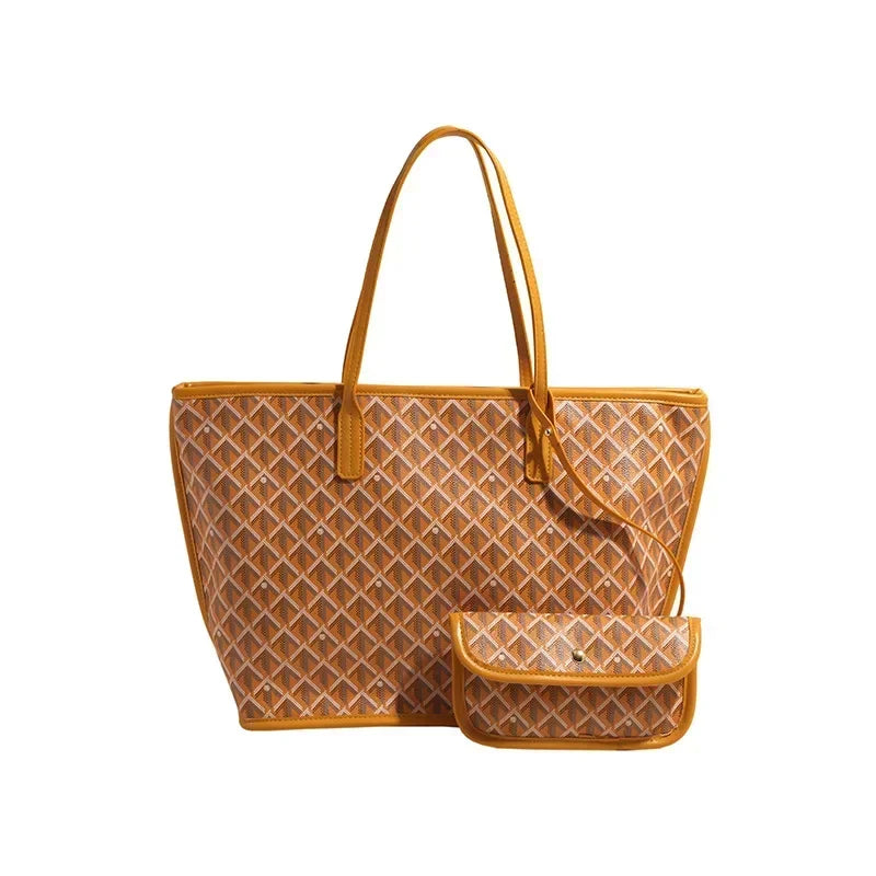 Checkered Tote Bag for Women - Large Canvas Shoulder Purse, Elegant Crossbody Handbag Daily Use, Spacious Work & Shopping Bag