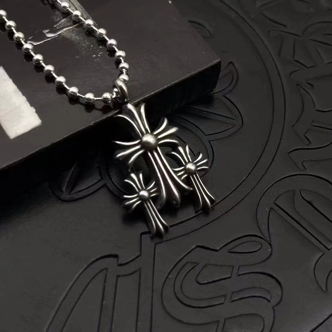 KK Jewelry Wholesale Trendy Small Thirty Cross Necklace Thai Silver Retro Premium Autumn and Winter Sweater Chain