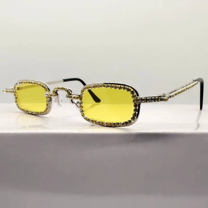 Women'S Small Square Diamond Sunglasses Metal Luxury Rectangle Rhinestone UV400 Multicolor Shades Female Sun Glasses Eyewear