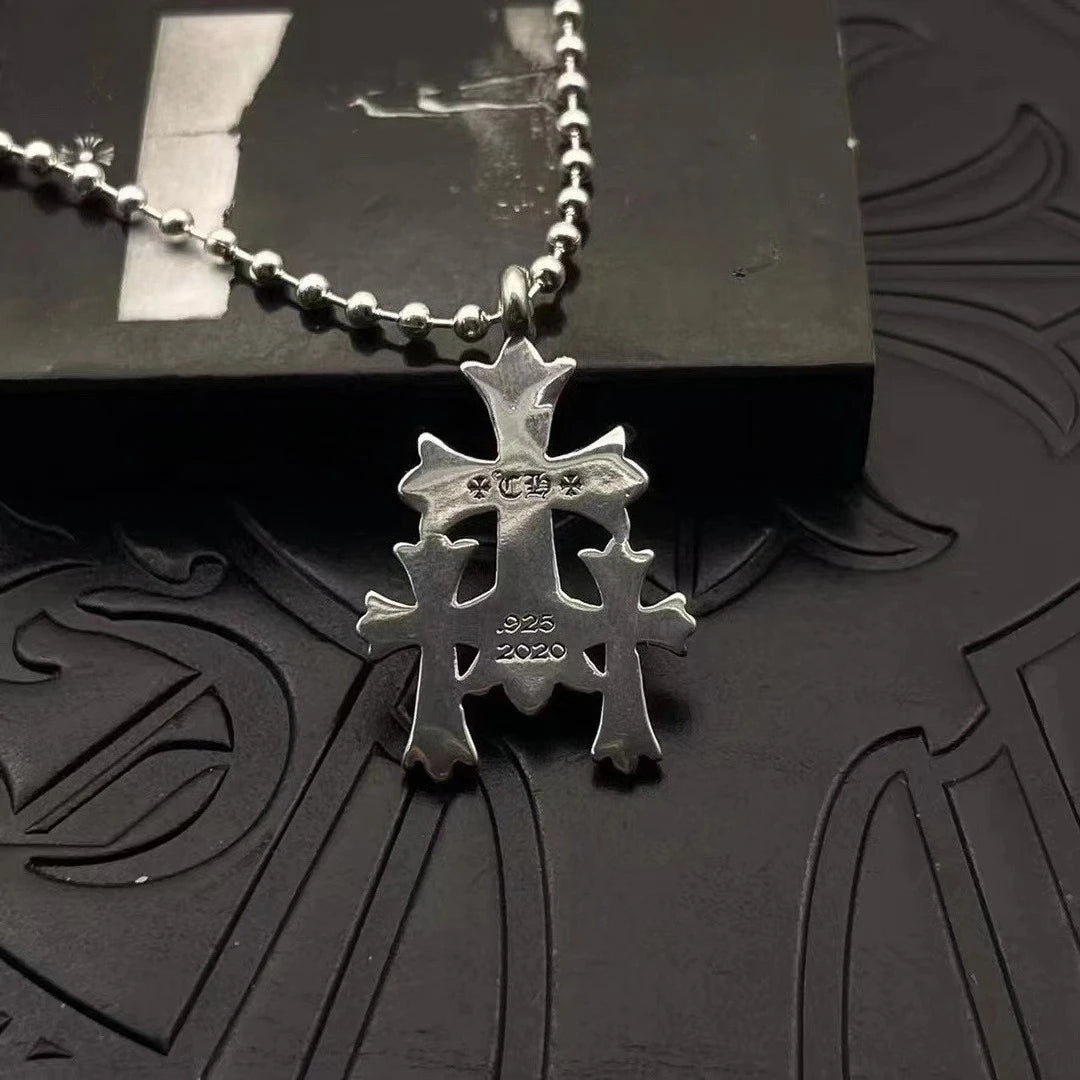KK Jewelry Wholesale Trendy Small Thirty Cross Necklace Thai Silver Retro Premium Autumn and Winter Sweater Chain