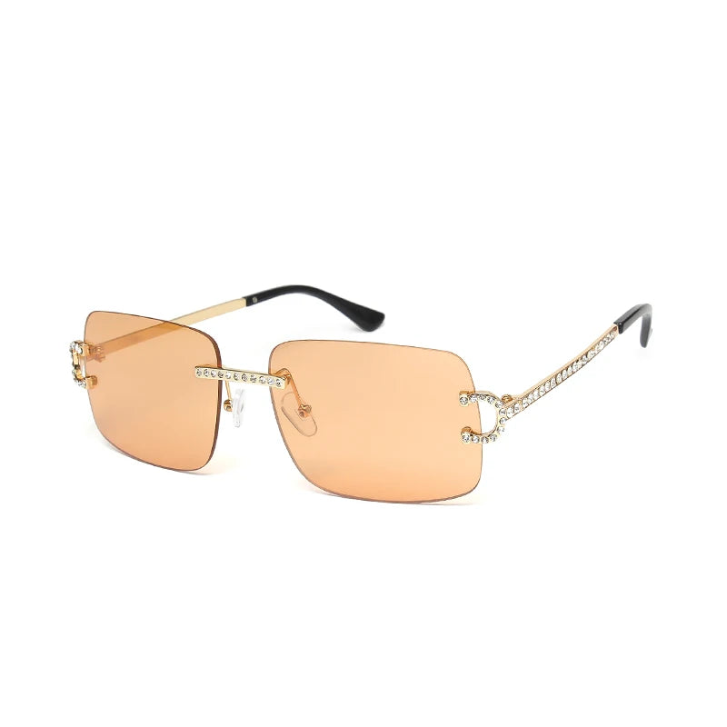 New Rimless Rectangle Sunglasses Women Men Shades Brand Designer Blingbling Diamond Sun Glasses Retro Frameless Sunglasses