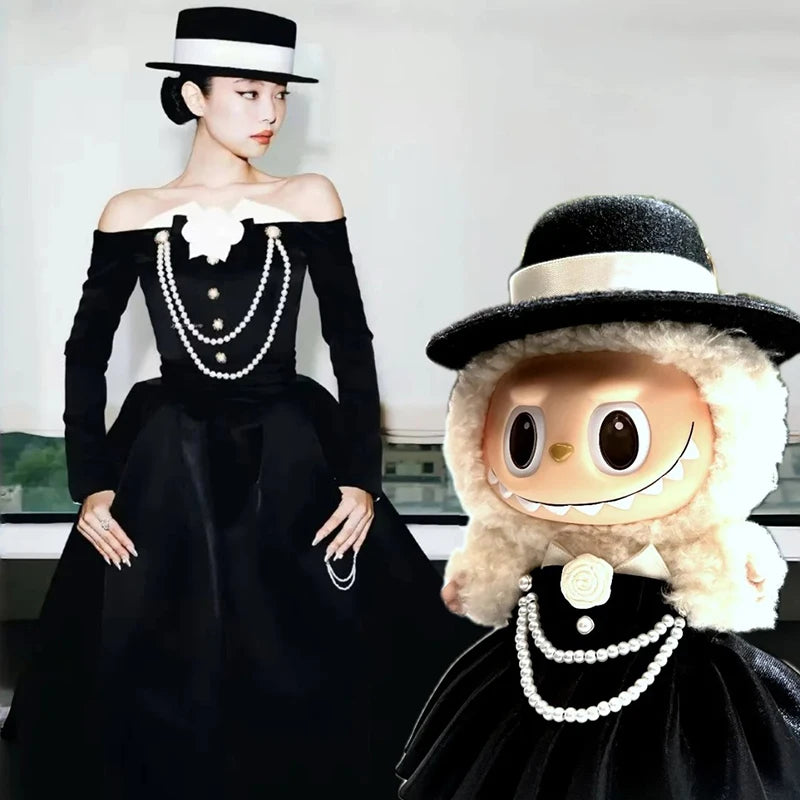For/Cloth Latest Jennie Labubu Dress Labubu Top Hat Gorgeous Pearl Necklace Customized Leather Shoes Labubu Bag