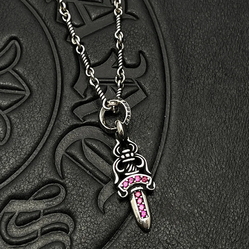 KK Jewelry Trendy Thai Silver Retro Old Diamond Sword Necklace Cross-Border High-End Autumn and Winter