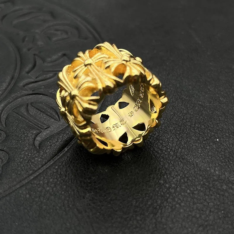 KK Jewelry Men'S Medieval Thai Silver-Plated 22K Gold Diamond-Free Ring European and American Gothic Hip-Hop Cross