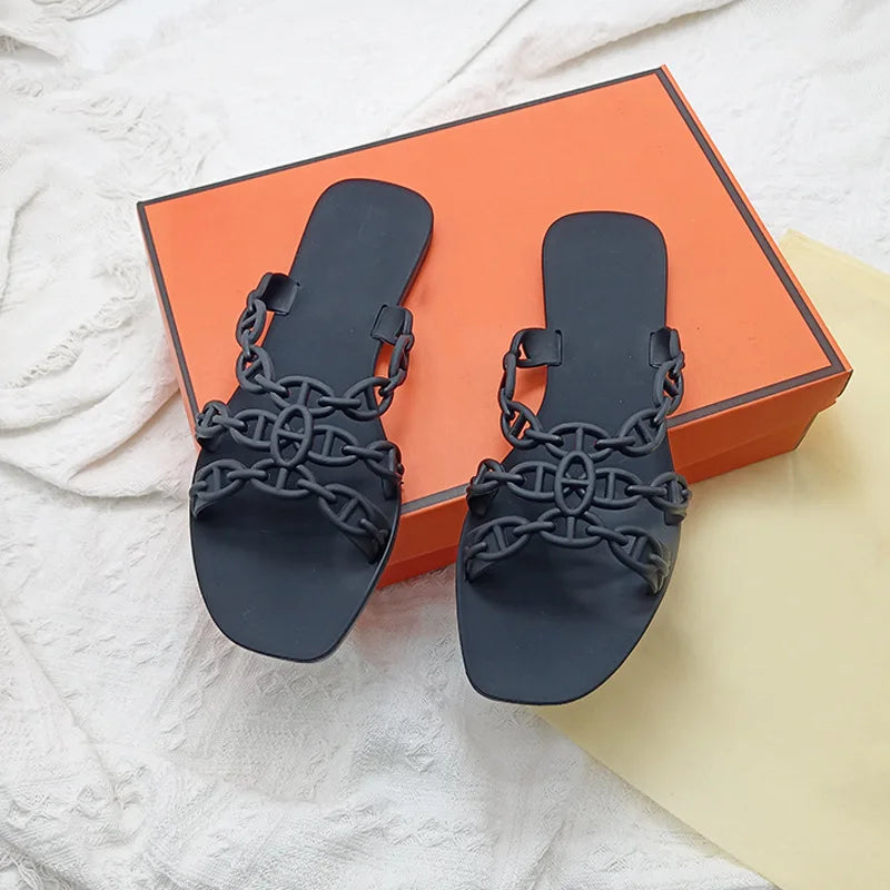 2025 Summer Women Slippers Bow Flip Flops Rivet Flats Sandals Outdoor Transparent Crystal Beach Shoes Female Open Toe Shoes