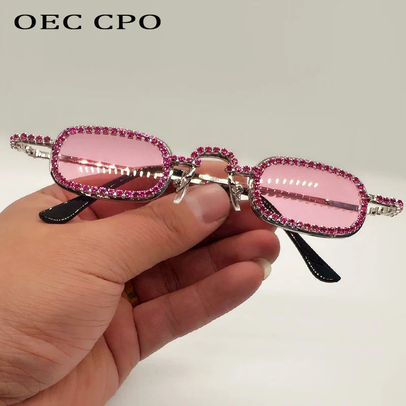 Women'S Small Square Diamond Sunglasses Metal Luxury Rectangle Rhinestone UV400 Multicolor Shades Female Sun Glasses Eyewear