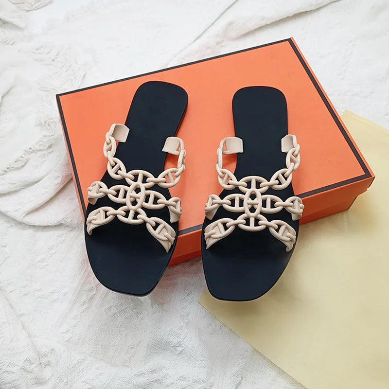 2025 Summer Women Slippers Bow Flip Flops Rivet Flats Sandals Outdoor Transparent Crystal Beach Shoes Female Open Toe Shoes