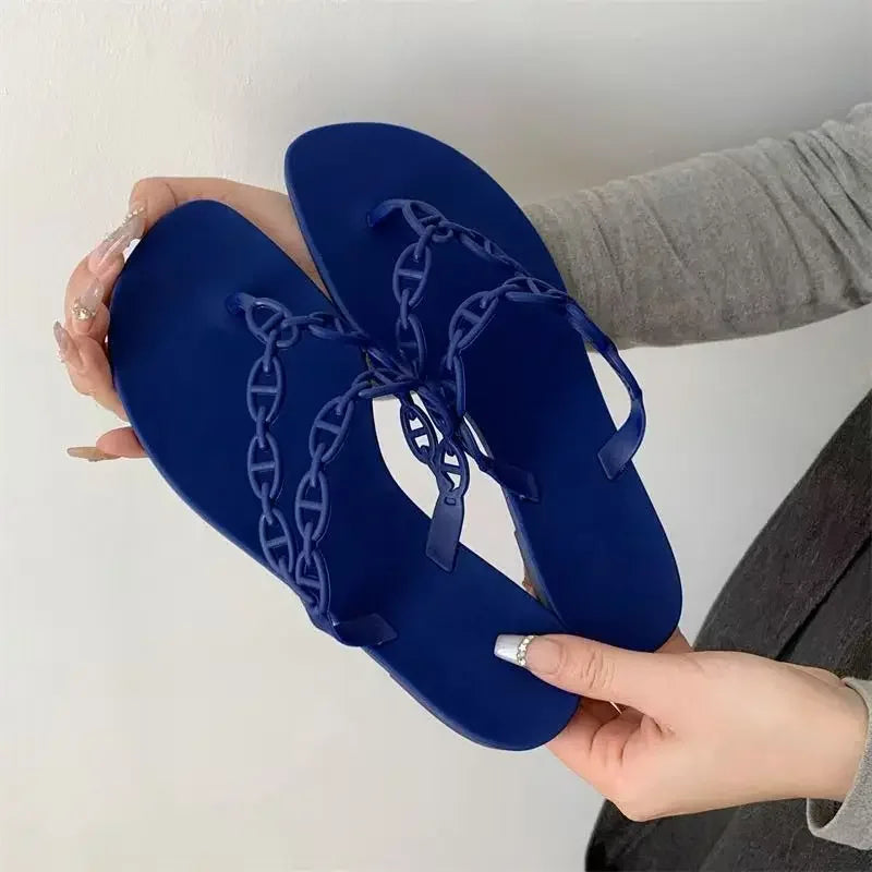 2025 Summer Women Slippers Bow Flip Flops Rivet Flats Sandals Outdoor Transparent Crystal Beach Shoes Female Open Toe Shoes