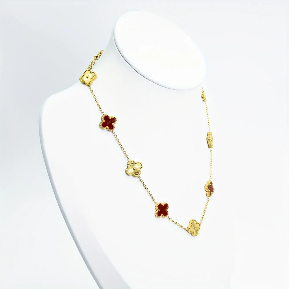 4 Pieces of Fresh and Exquisite Four-Leaf Clover Jewelry Sets, Including a Lucky Four-Leaf Clover Flower Necklace, Earrings, And